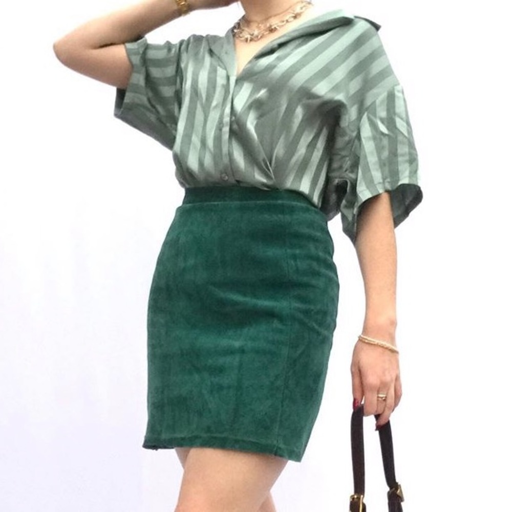 Teal Vintage Suede Mini Skirt